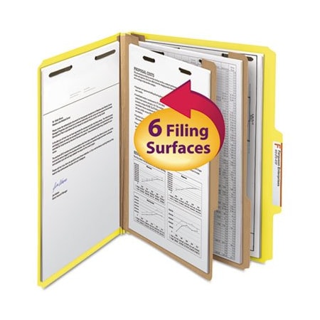 Smead, COLORED TOP TAB CLASSIFICATION FOLDERS, 2 DIVIDERS, LETTER SIZE, YELLOW, 10PK